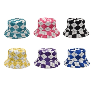 Checkerboard Bucket Hat Polyester Argyle Pattern Sun Protection Foldable Fisherman Cap For Men And Women Casual Outdoor