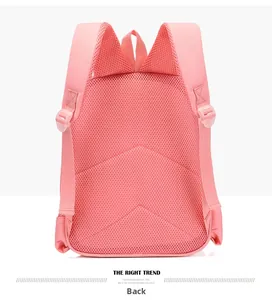 Detailed back view showing breathable honeycomb mesh and padded straps on pink backpack