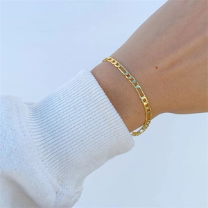 Gold Figaro chain bracelet for women featuring a minimalist stainless steel design