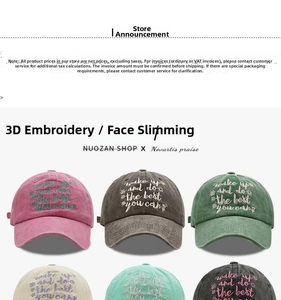 Detail of baseball caps in various colors with high-quality 3D letter embroidery text