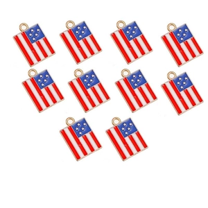 Detail view of ten red white and blue US flag enamel pendants with gold alloy trim