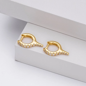 Minimalist S925 sterling silver geometric hoop earrings with sparkling pave zircon stones