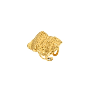 French vintage 18K gold plated stainless steel open ring with hammered texture