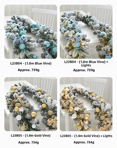 Detail view of 1.8m snow-flocked Christmas garland with LED lights and ornaments