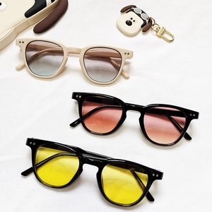 Three pairs of stylish children's square frame sunglasses in multiple colorful variations