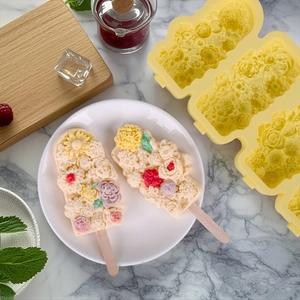 Blumenrelief Silikon Eisform Lebensmittelqualität DIY Eis am Stiel Maker Multi Cavity Silikonform Für Küche Dessert Herstellung