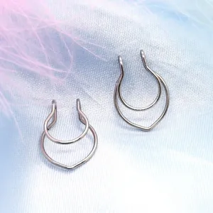 Heart Shaped Stainless Steel Fake Nose Ring Non Piercing Double Layer U Shaped Nose Clip Fashion Body Jewelry For Women