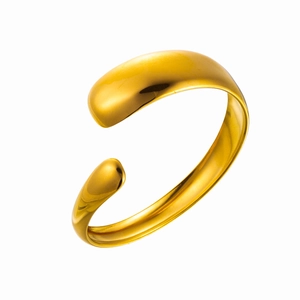 Minimalist 18k gold plated stainless steel open bangle with a polished metallic finish