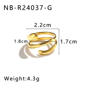 Detail view of gold spiral layered stainless steel ring with 1.8cm diameter size spec