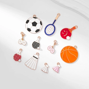 Alloy Enamel Sports Theme Pendants Football Basketball Badminton DIY Jewelry Making Charms For Necklace Earrings Crafting