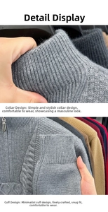 Detailaufnahme des grauen Herrenstrickpullovers mit Stehkragen und Reißverschluss