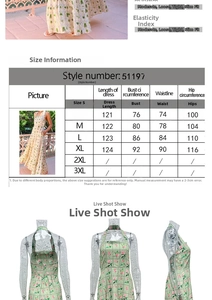 Detailed size chart for the halter neck floral maxi dress featuring length and bust measurements