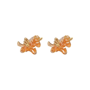 Exquisite gold unicorn stud earrings with orange gemstones and sparkling crystal accents