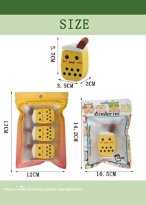 Detailed size specifications for bubble tea shaped makeup sponges and packaging dimensions