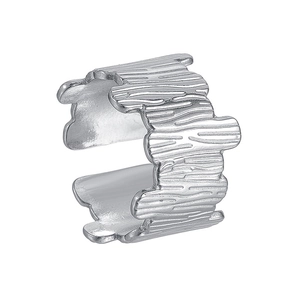 INS style geometric stainless steel open ring with silver irregular bark texture
