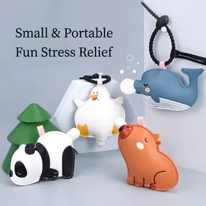 Cute Cartoon Animal Keychain Pendant PU Leather Stress Relief Bubble Blowing Bag Ornament Panda Capybara Whale Bee Decor