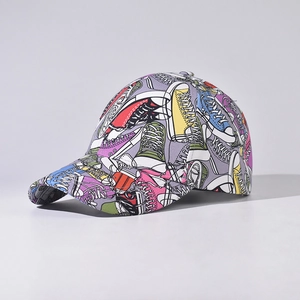 Close-up of colorful canvas shoe pattern print on a stylish unisex baseball cap