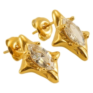Elegant 18k gold plated star stud earrings with marquise-cut zircon stones for women
