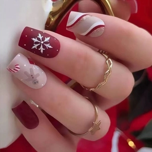 Christmas Press On Nails Snowflake Gingerbread Man Pattern Red White Matte Glossy Festive Fashion For Women