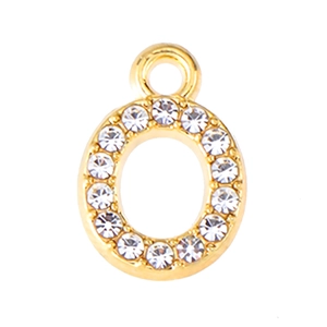 Detailed view of a gold-plated oval pendant with sparkling rhinestones and a metal bail