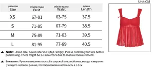 Size chart with measurements in cm for mesh tank top featuring XS to L dimensions