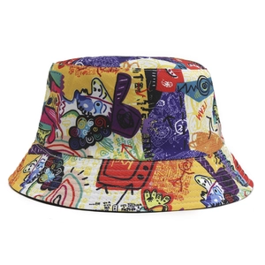Graffiti Print Baumwolle Anglerhut Wendbar Streetwear Sonnenschutz Outdoor Fischerhut Für Herren Damen