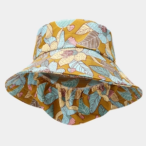 Women Wide Brim Sun Protection Hat With Neck Flap Face Mask Floral Plaid Print Outdoor Gardening Fishing Breathable Cap