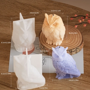 Detailed dimensions of 3D owl silicone molds for DIY candles and resin art ornaments