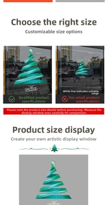Detailed view of green Christmas tree window sticker with Merry Christmas text and custom sizes