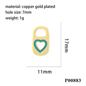 18K gold-plated heart pendant with turquoise enamel and 17mm x 11mm dimensions