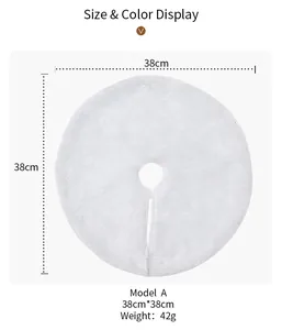 Size chart showing 38cm diameter white faux fur Christmas tree skirt specifications