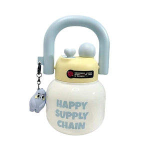 Cute large capacity stainless steel insulated water bottle with handle and straw