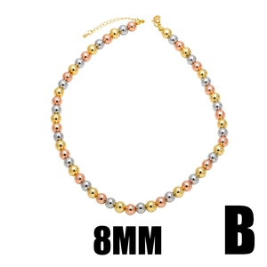 Three-tone 8mm metal bead necklace with gold, silver and rose gold polished spheres