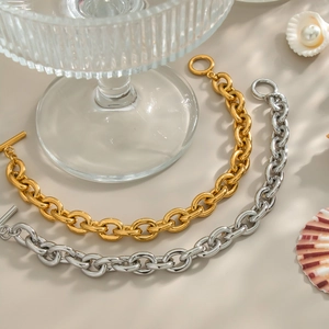 Bracelets à maillons ovales en or 18 carats et acier inoxydable avec fermoir à bascule