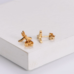 Elegant gold dragonfly stud earrings in polished stainless steel for women fashion