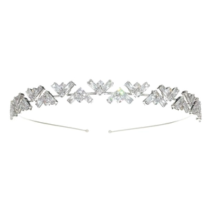 Elegant silver crown headband with sparkling clear zircon floral gemstone design