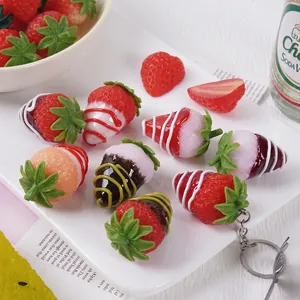 Artificial Strawberry Model Realistic Dipped Chocolate Simulation Fruit Photography Props Keychain Hanging Ornament Kitchen Home Decor