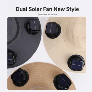 Chapeau de soleil à double ventilateur solaire en trois couleurs pour l'extérieur d'été