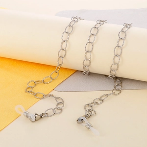 Detail of silver titanium chain with anti-slip silicone loops and metal lobster clasps
