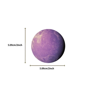 Detail shot showing a 5.09cm purple moon sticker with realistic crater textures