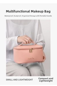 Close-up of pink cosmetic bag with cross-grain texture and golden double zipper