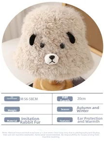 Size chart for cute lamb ear bucket hat made of warm beige faux rabbit fur material