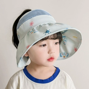 Kids breathable mesh sun hat in light blue with cute elephant prints for outdoor sun protection