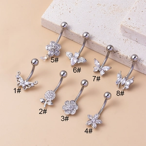 Butterfly Flower Bat Zircon Belly Piercing Rings Stainless Steel Copper Navel Studs Body Jewelry For Women