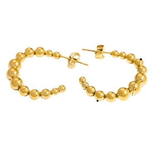Polished 18k gold plated titanium steel hoop earrings with bead link design for women
