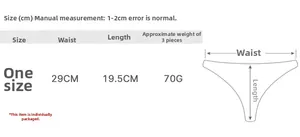 Size chart showing 29cm waist and 19.5cm length for seamless thong underwear