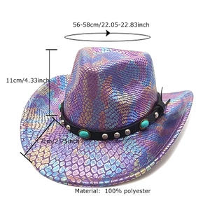 Cappello da cowboy iridescente motivo serpente con guida taglie e borchie