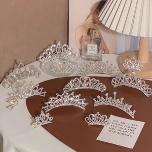 Crown Hair Comb Alloy Rhinestone Imitation Artificial Pearl Shiny Princess Performance Party Headpiece For Little Girls