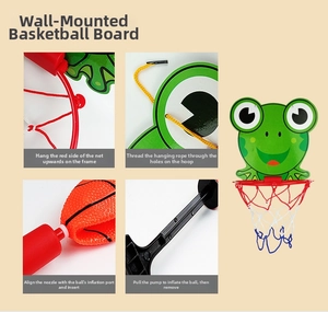 Detail steps for installing the hanging frog basketball hoop and using the mini air pump
