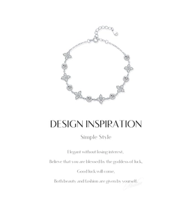 Detail of S925 sterling silver stamp on lucky four-leaf clover bracelet with sparkling stones